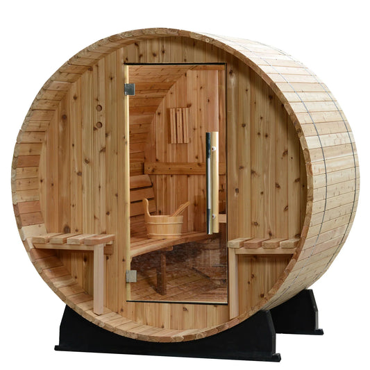 Almost Heaven Vienna 2 Person Canopy Barrel Sauna-Thermally Modified Hemlock