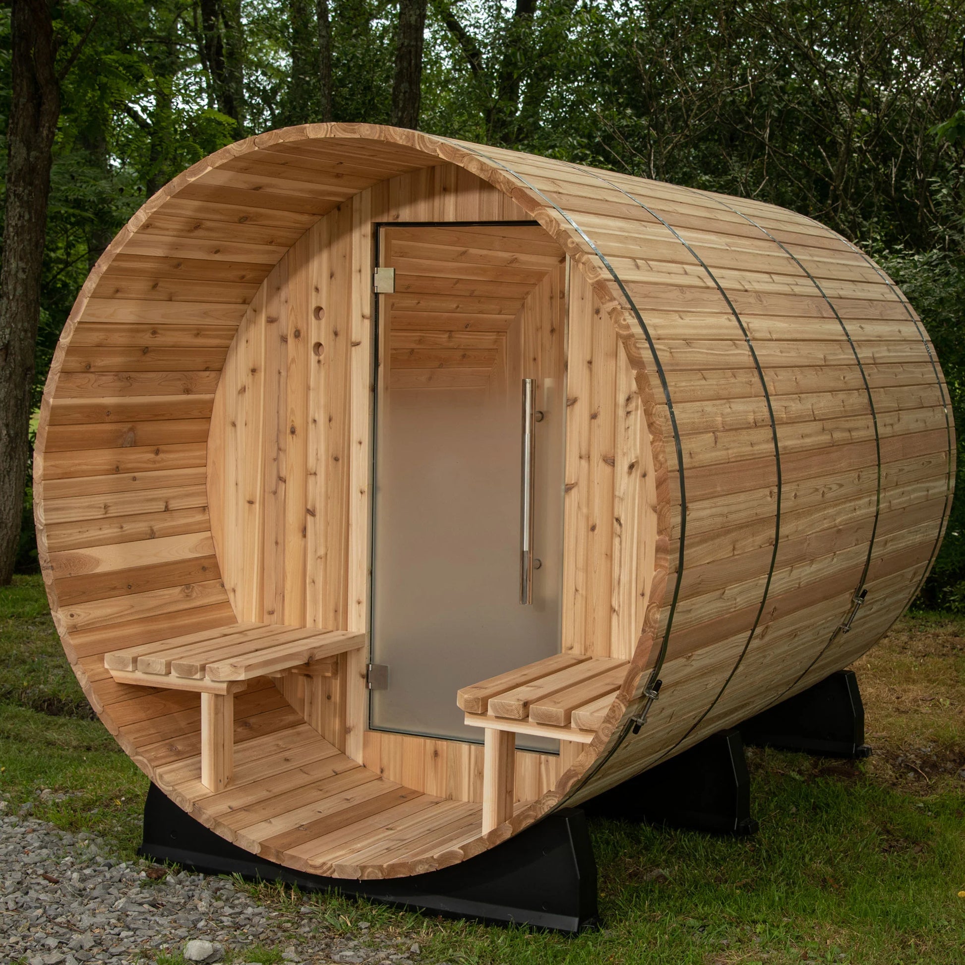almost heaven saunas-charleston-4 person- canopy barrel sauna-hemfir-outdoor sauna-indoor sauna-wood sauna-barrel sauna