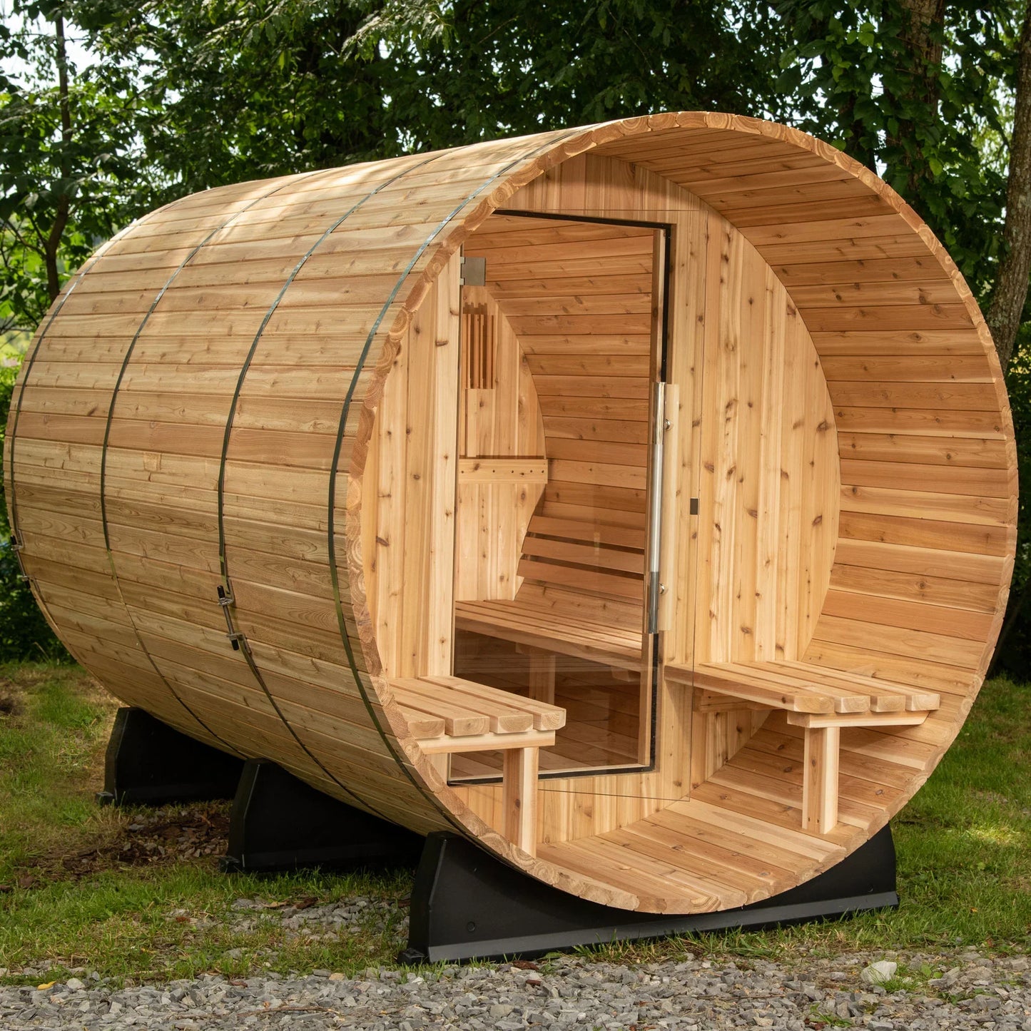 almost heaven saunas-charleston-4 person- canopy barrel sauna-thermally modified hemlock-outdoor sauna-indoor sauna-wood sauna-barrel sauna