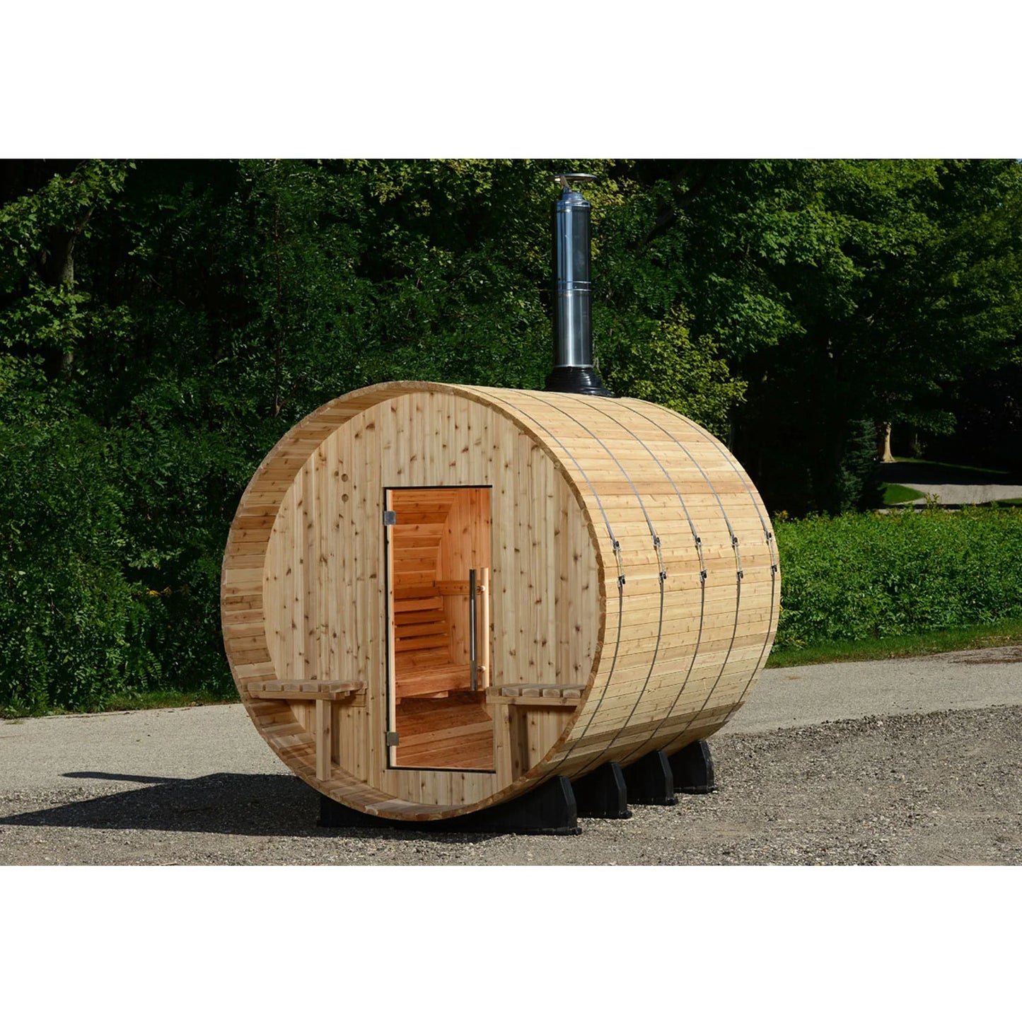 Almost Heaven Grandview 4-6 Person Canopy Barrel Sauna-Thermally Modified Hemlock