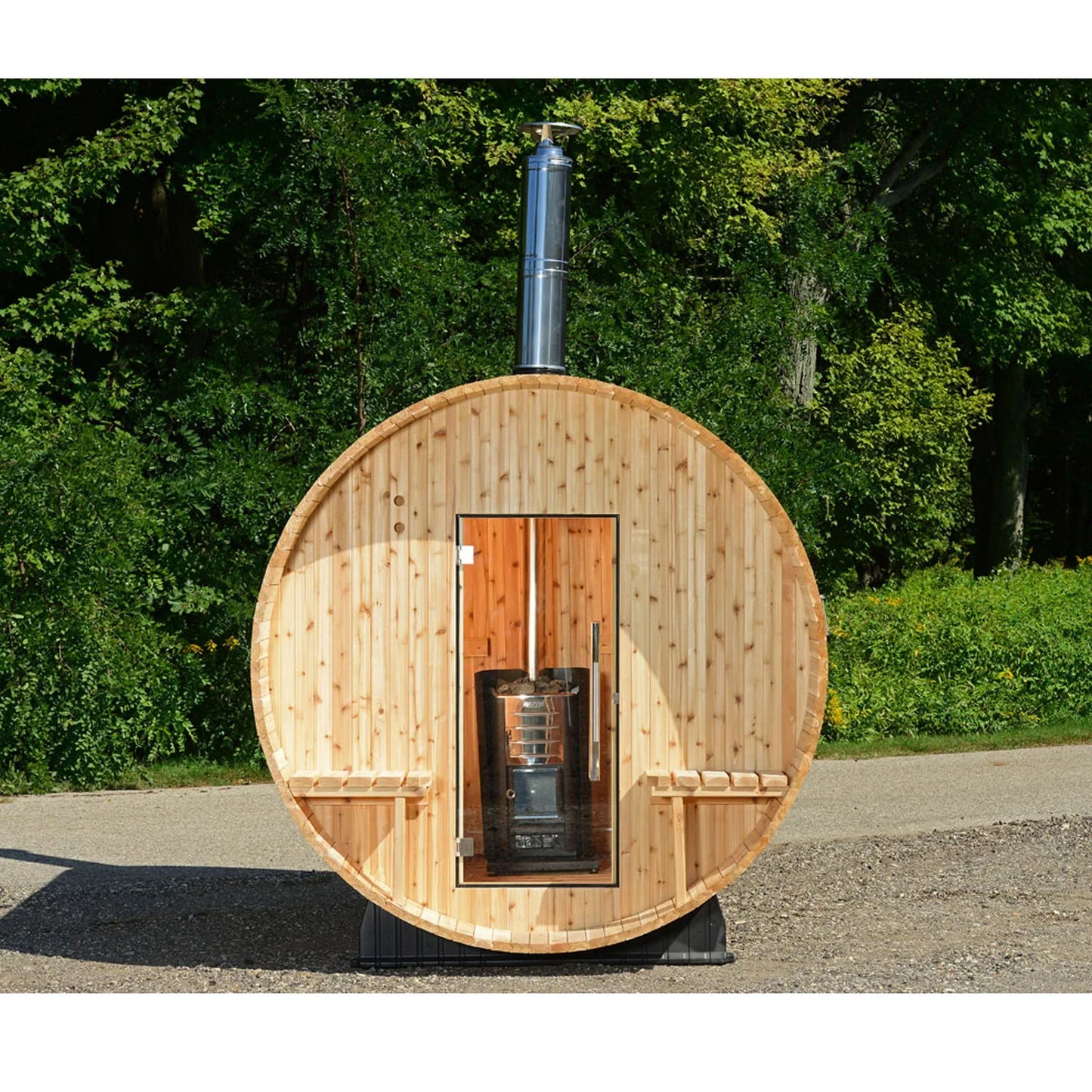 Almost Heaven Grandview 4-6 Person Canopy Barrel Sauna-Thermally Modified Hemlock