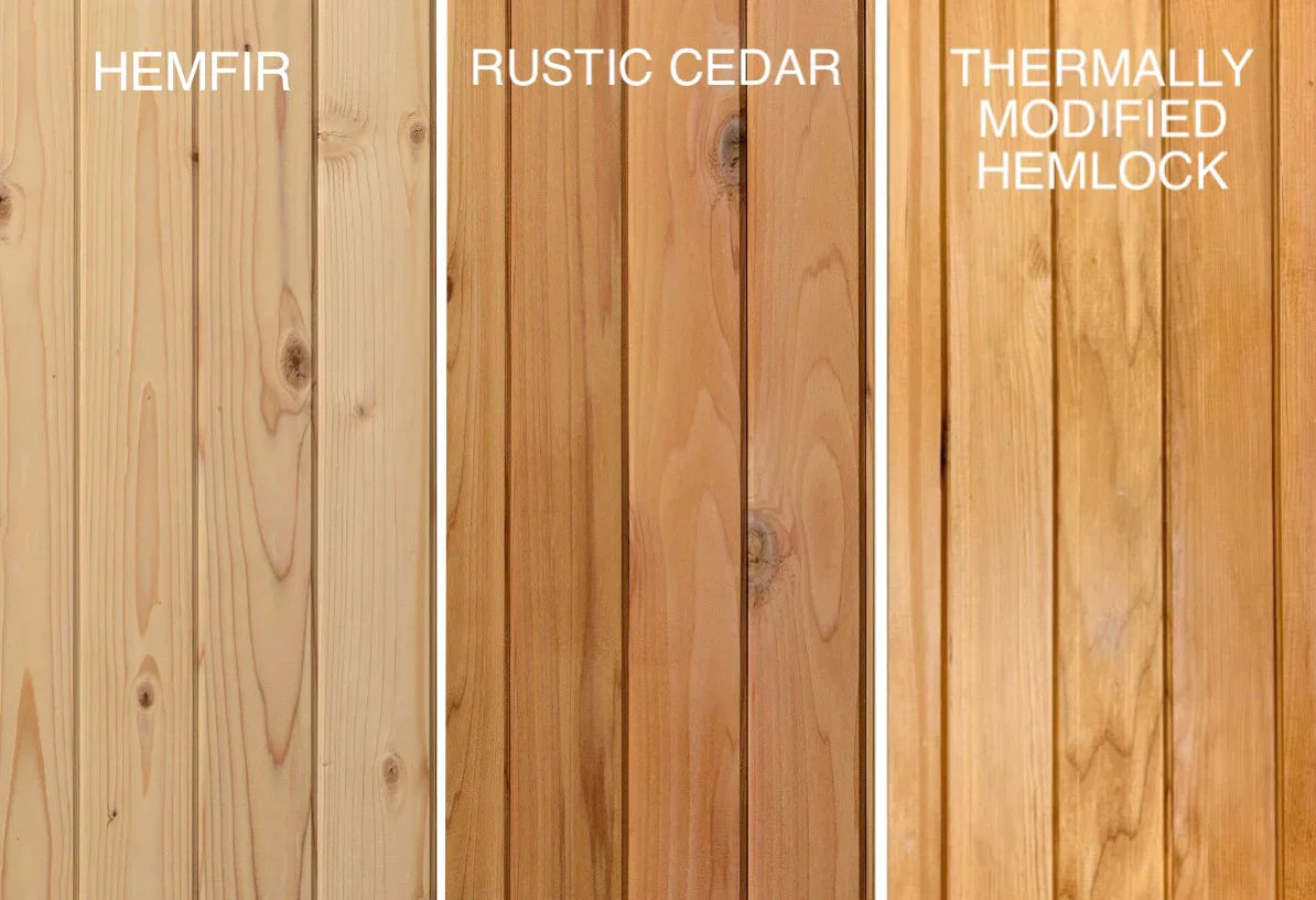 almost heaven saunas- wood comparison- hemfir-rustic cedar-thermally modified hemlock